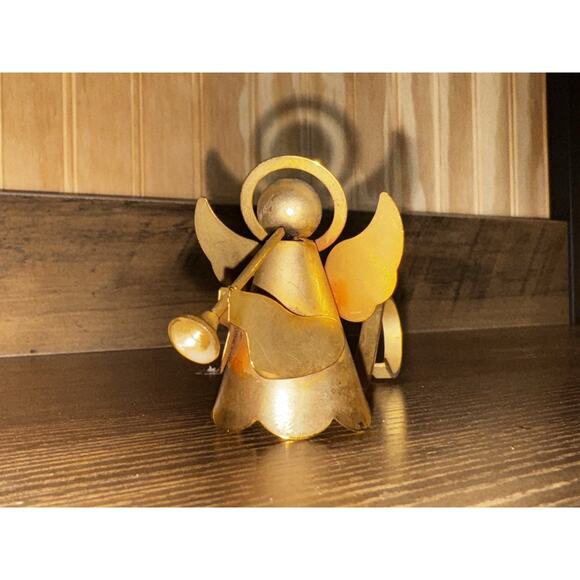 Angel Candle Snuffer Gold Plated On Brass Angel Halo Trumpet Curved Handle VTG - Picture 2 of 11